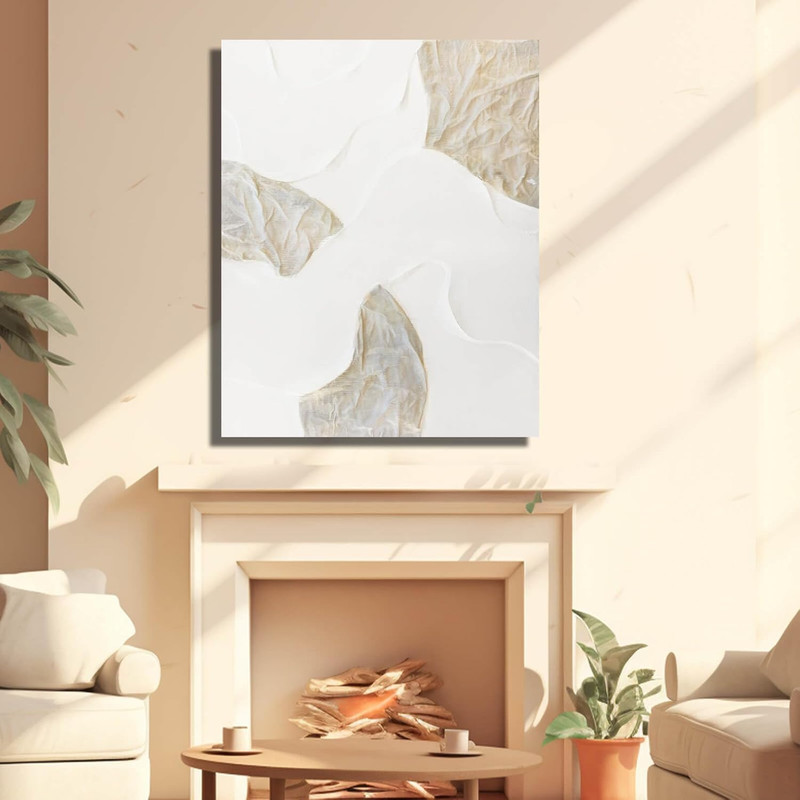 Large Abstract Textured Canvas Art - White & Beige Wall Paintings 32"x40 gallery