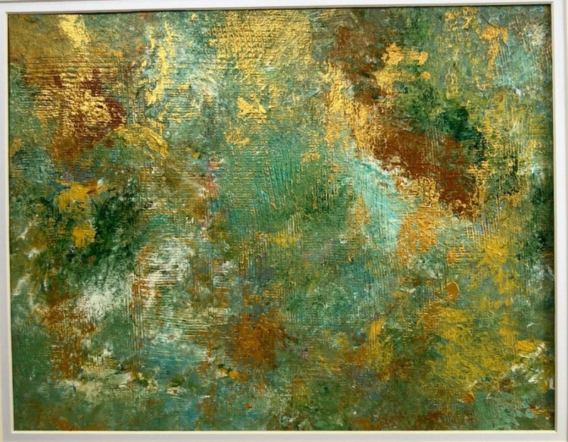 Painting Abstract Art 11 x 14 Original Acrylic Green Gold Jimarieart gallery