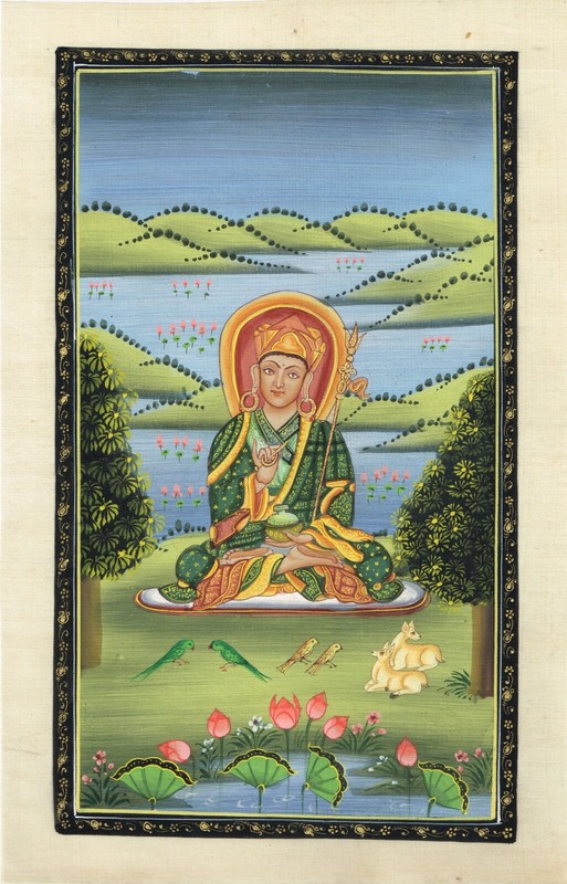 Lord Buddha Painting With Parrot And Deer Handmade Art On Silk Cloth 7×11 Inches