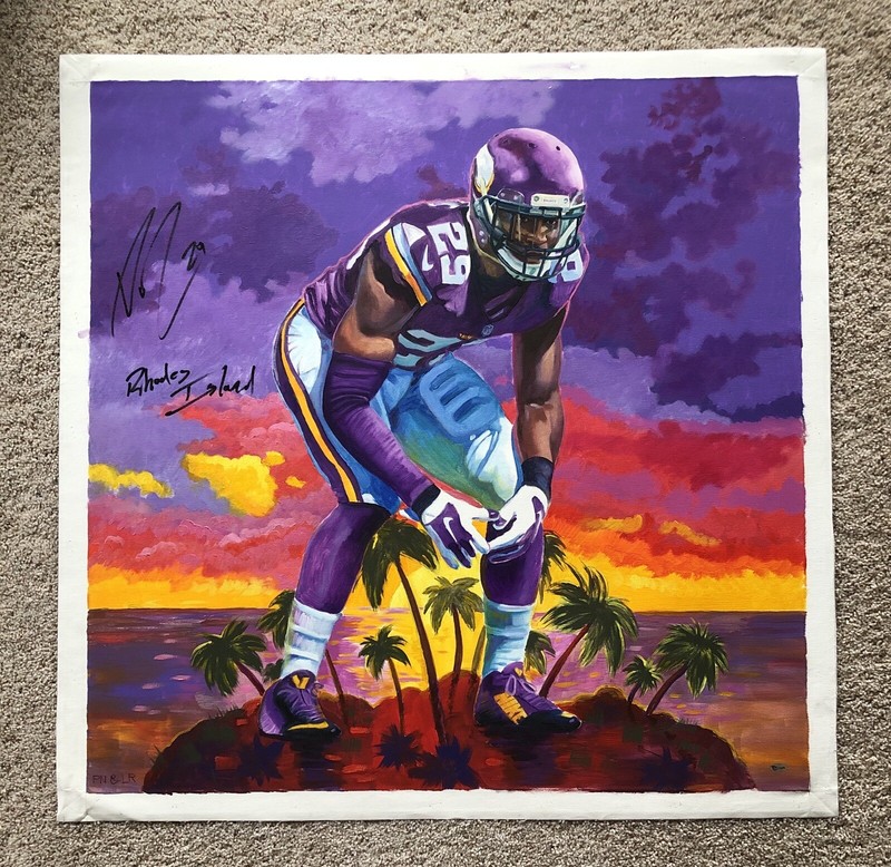 Xavier Rhodes Minnesota Vikings autographed 30×30 inch original oil painting