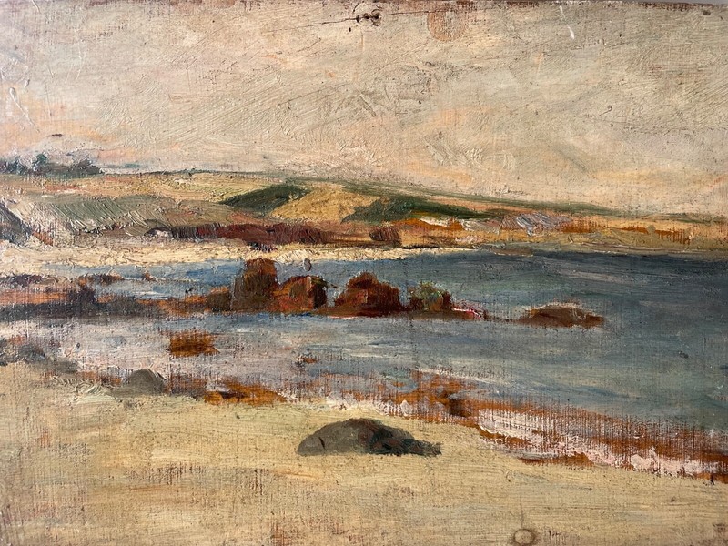 19th French Impressionism - Oil Panel Painting - Seascape Rocky Coast gallery