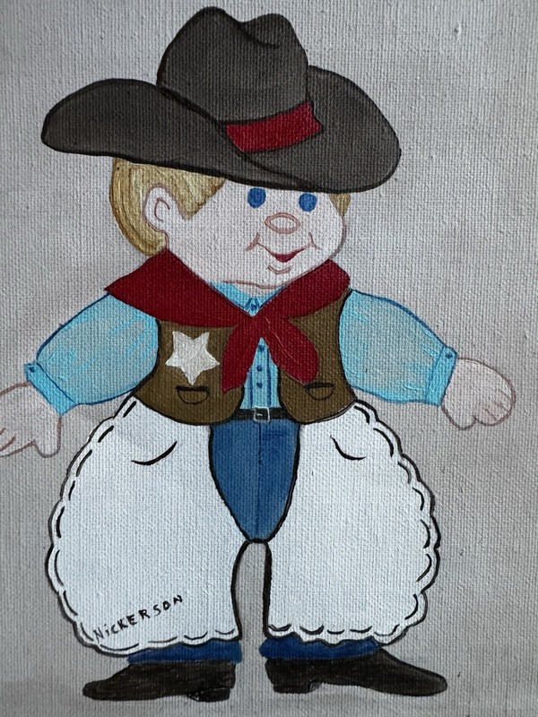 NICKERSON Vintage Oil Painting 1950s LITTLE COWBOY Western 8x10 Boise Idaho gallery