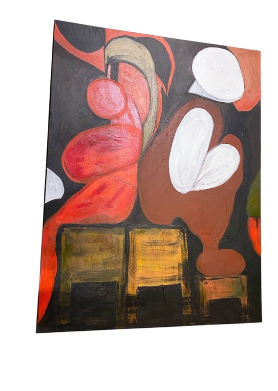 #6821 Acrylic on Canvas Abstract Signed YJR 48" H "L'enceinte et les oiseaux " gallery