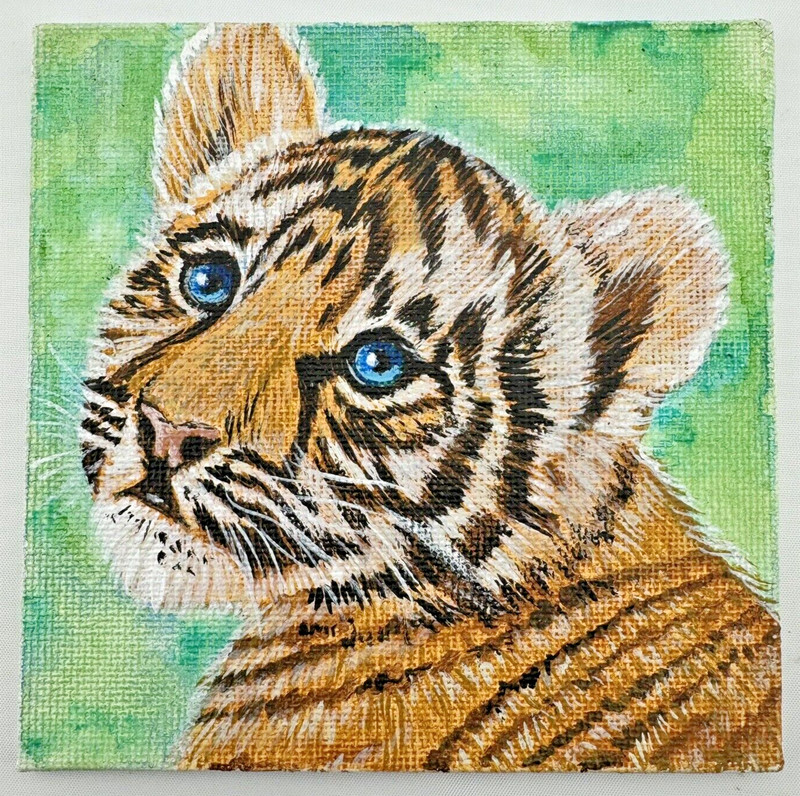 Baby Tiger Cub Painting 4x4 Inches Outside Art Big Cats Felines Tigress gallery