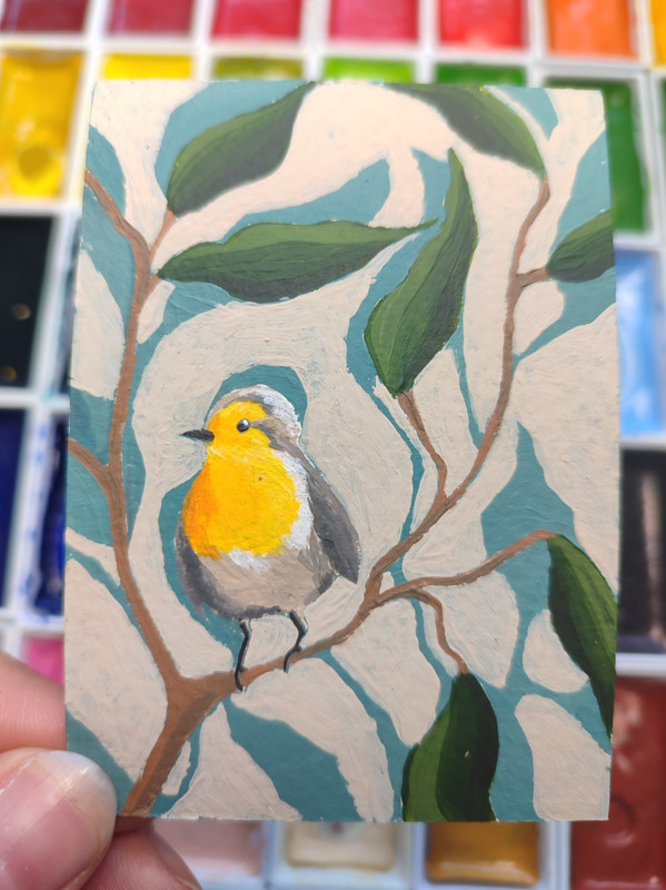 aceo original painting bird