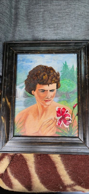 First Man Adam Original Signed Framed Realism Portrait Painting on Canvas Small
