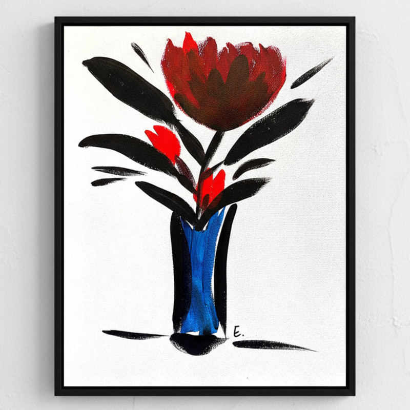 Original Bold Abstract Acrylic Painting «Zen Flowers V» Signed Paper 11×14