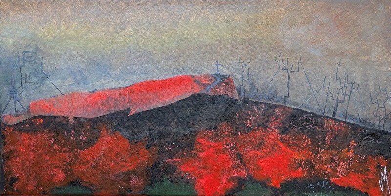 Landscape Painting Abstract Trees Original Contemporary Fire Art By Josh Merritt