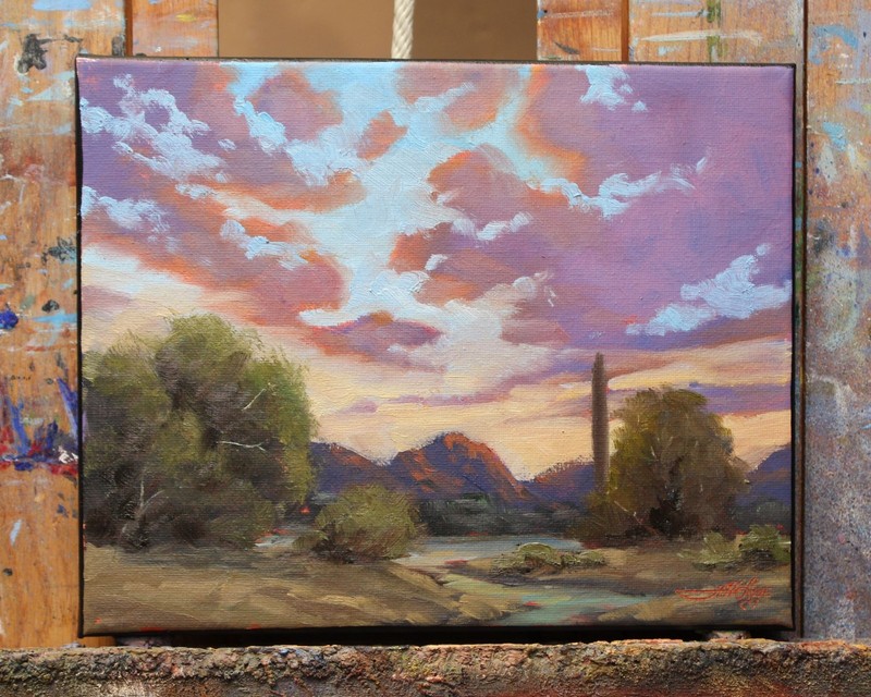 Jeff Love Art 8X10" Original Oil Painting Arizona Desert Cactus Sky Sunset NEW gallery