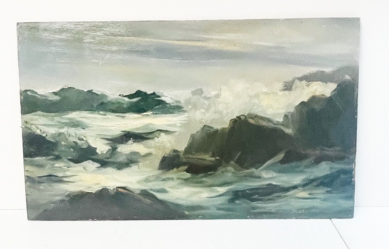 Robert C. Benham Oil on Masonite Seascape 20×12 Signed Cape Ann Surf