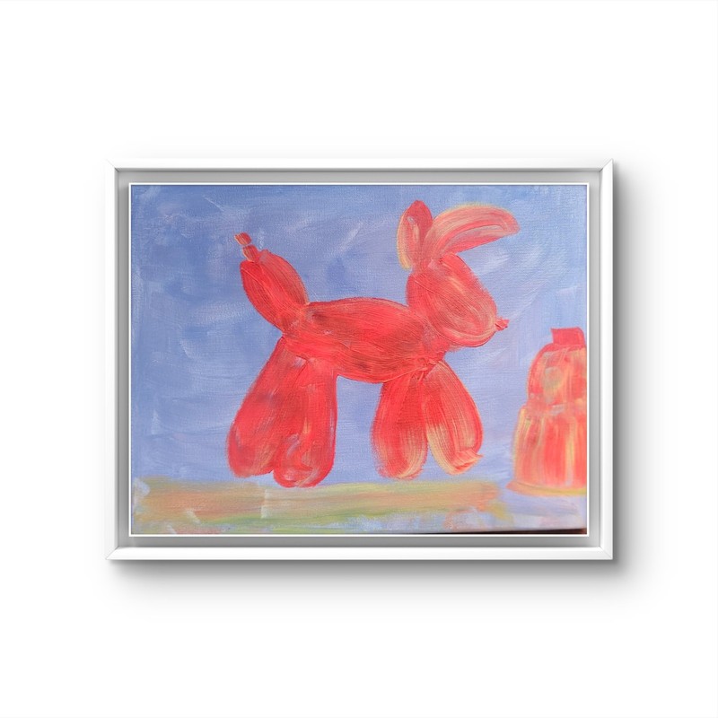 Whimsical Red Balloon Dog Colorful Neo Expressionist Original Art 11x14 Canvas gallery