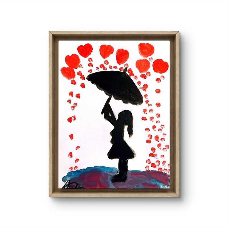 Original art 14 X 11 Rain Heart CANVAS Colorful Modern Art Acrylic Painting