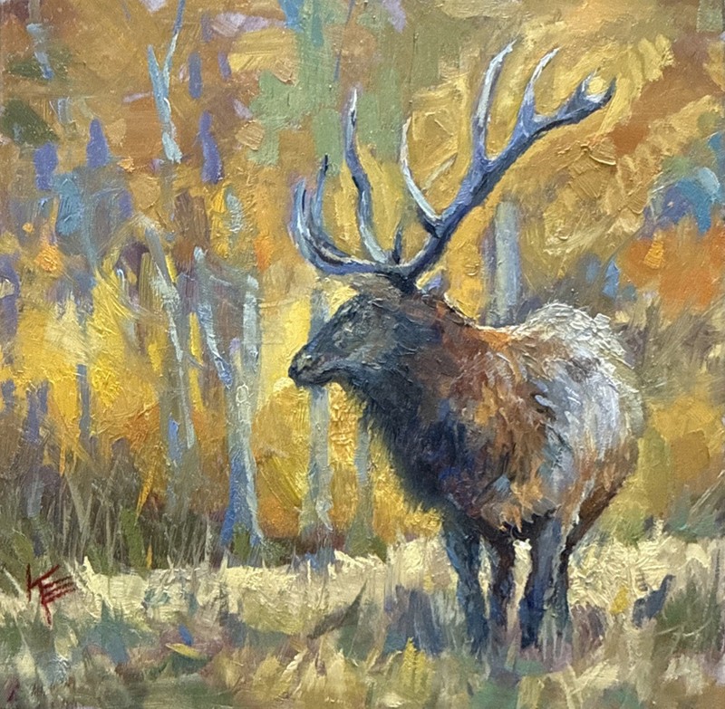 Original Oil Painting Elk In Autumn Decor Wall Art Deer Moose