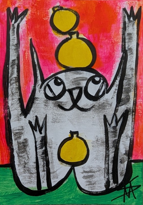 Original ACEO Cat Painting Collectible Modern Kitten Art Card Samantha McLean