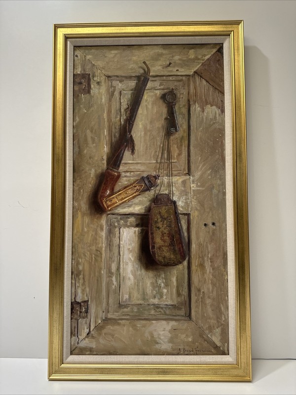 John Bond Francisco Painting Antique Still Life Pipe Door Key Famous California