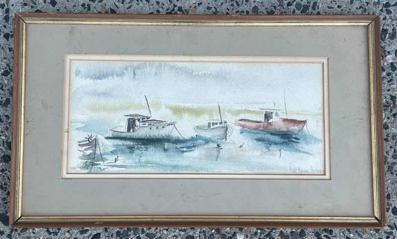 Vintage Long Island Art Painting Cold Spring Harbor North Shore Fishing Boats
