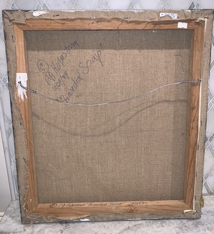 VTG 1984 CA Holmstrom ‘Promordial Soup’ Blue Org Blk Red Modern Canvas 18”x20” gallery