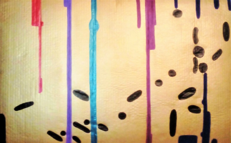 PAINTING,’INTERPOSING UNALIGNED COMPOSITION’ ACRYLIC,24kGOLD,CARDBOARD,FREE SHIP