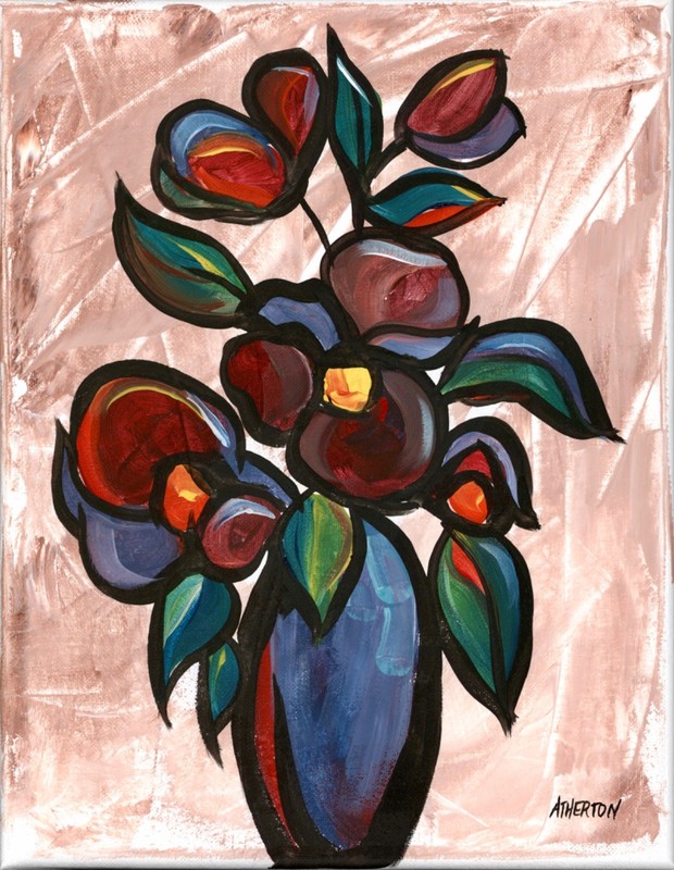 Atherton 11x14 Original Expressionism Acrylic Painting "Orchids" hand signed gallery