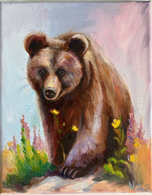 Bear Portrait, 8×10 inches, Original painting oil, Wall Art Decor, Birthday Gift