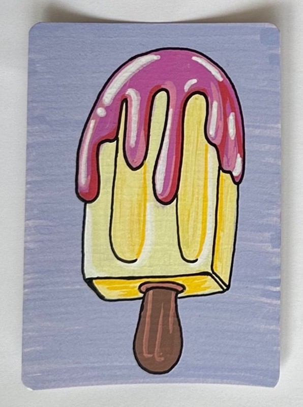 Original ACEO Banana Drip Popsicle Painting OOAK Miniature Pop Art Card