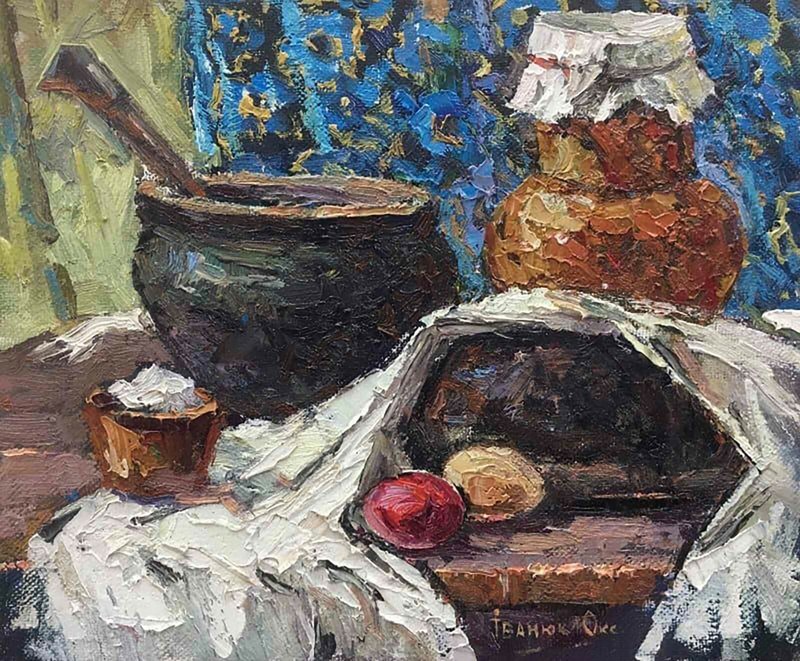 Oil Painting Canvas Bread Still Life Kalenyuk O Original Framed Wall nKalen233