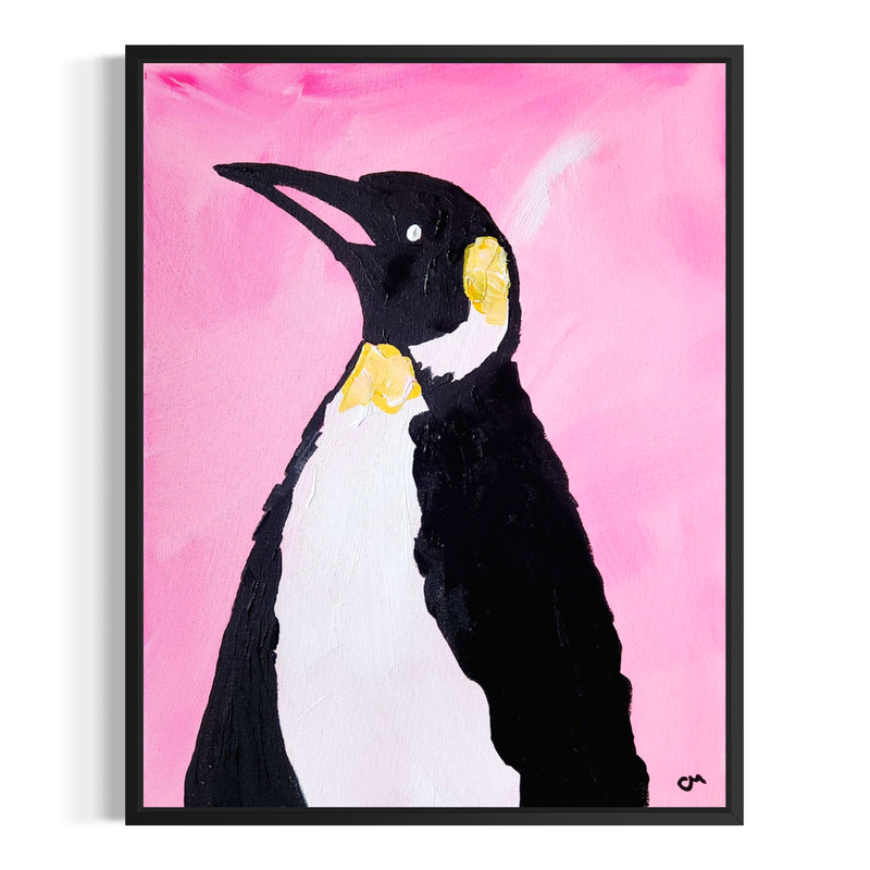 Original Abstract Penguin 11×14 Painting Acrylic Pink Wall Art Canvas Decor