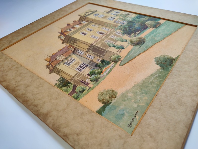 Architectural Watercolor Eduard Bretschneider Manor House Schloss Signed Framed! gallery