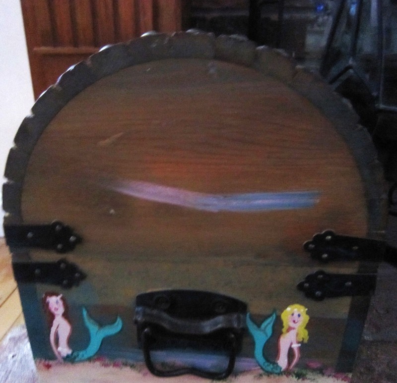Whimsical Folk Art Wooden Hand Painted Treasure Chest - Mermaids/Pirates/Ship gallery