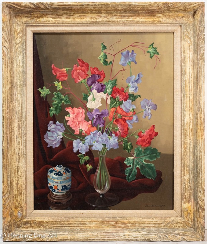 Joannes Baptist Nicolaas van Gent Beautiful Floral Still Life Oil Painting, FINE