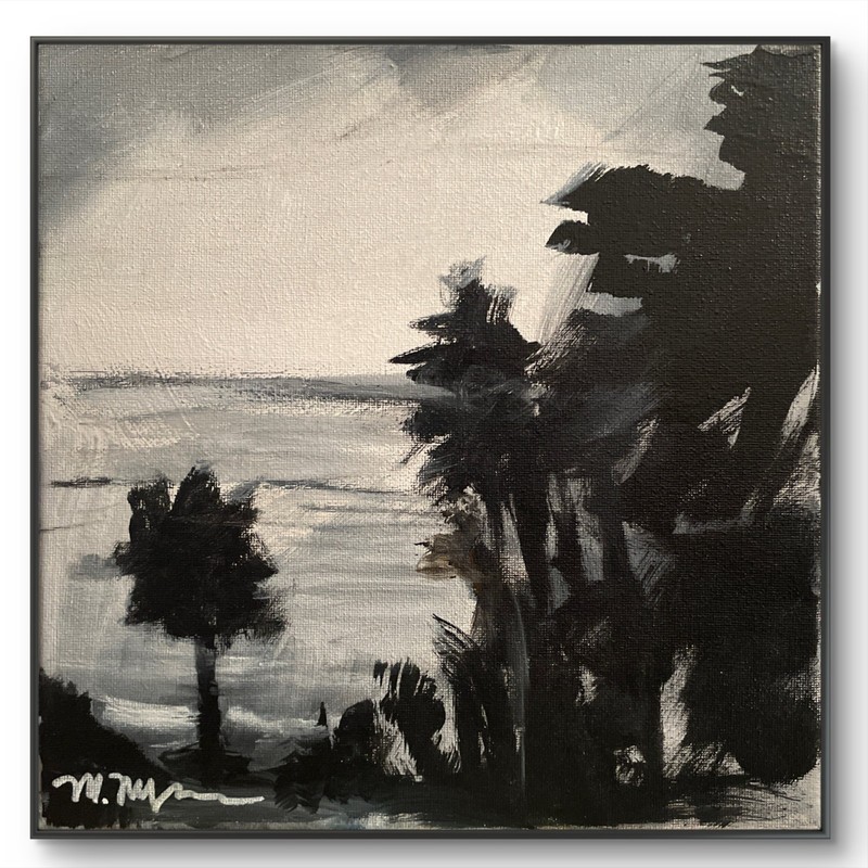 Mary Myers Original Abstract Expressionism 10×10 Study Palm Coast B&W Signed