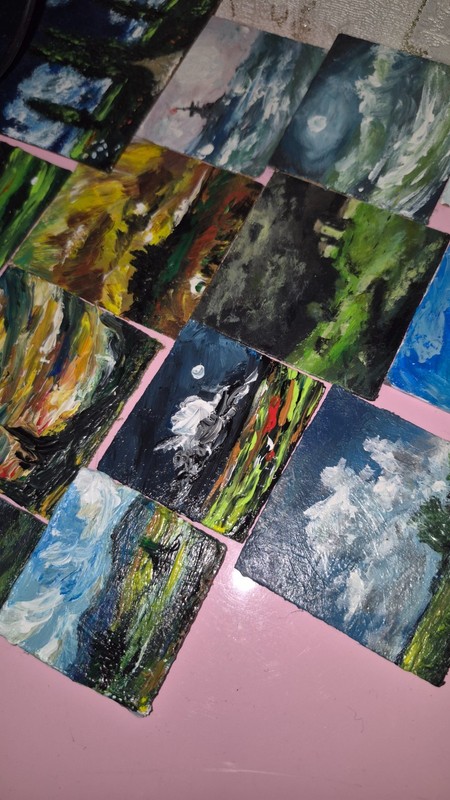 Original Acrylic Miniature Painting "dark night " 2×2 in by Diana Werner, OOAK gallery