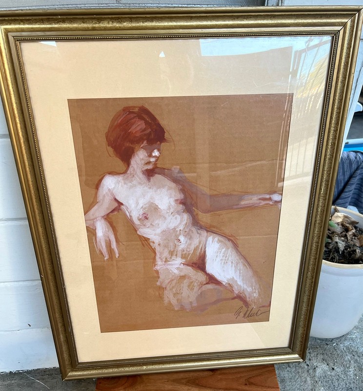 GUY DEEL -ORIGINAL FINE ART GOUACHE PAINTING ON CDBD NUDE FRAMED (1996) PREOWNED gallery