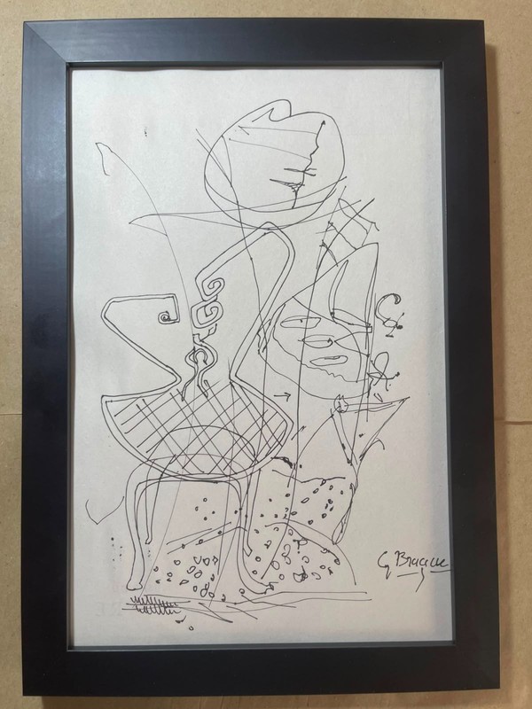 GEORGES BRAQUE drawing framed on sealed and signed wood