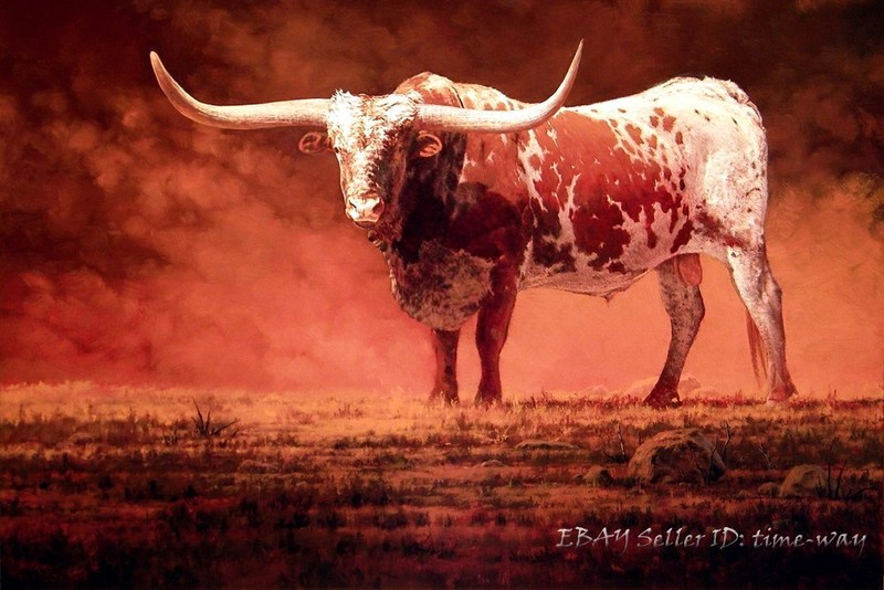 Texas Longhorn Bull Oil painting Wall Decor Giclee Printed on canvas P128