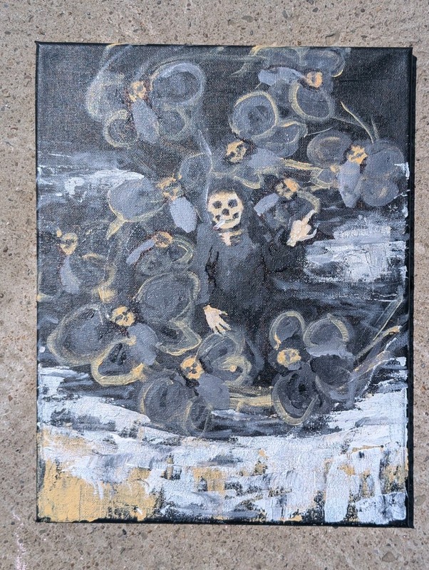 Original Abstract Painting on Canvas, Skulls/Moths Drawinglooney