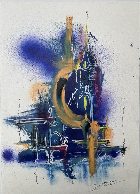 Original Modern Abstract Composition, Oil/Acrylic Painting, 2022 Signed, Framed