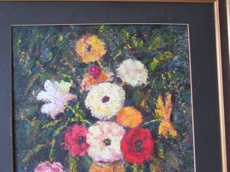 Vintage Floral Oil Painting On Board, Textured Cottage Core Decor gallery