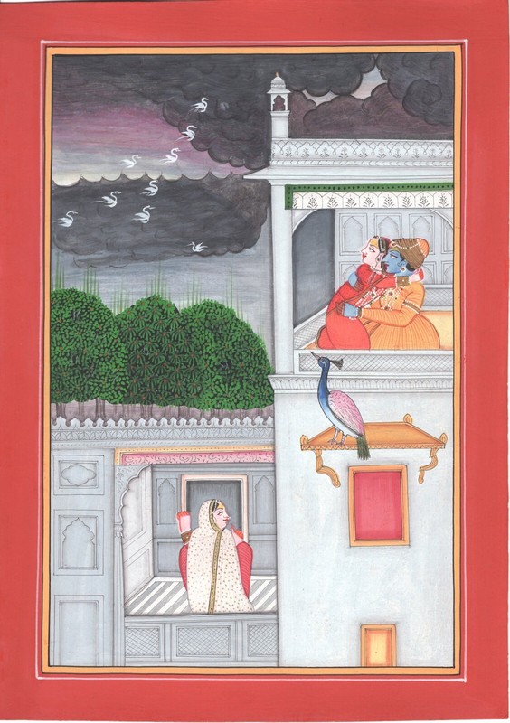 Krishna Radha Kangra Pahari School Art Handmade Indian Miniature Hindu Painting