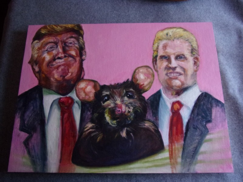 Original Donald Trump + Eric Trump Oil Painting «Trophy» 2017 Victoria Hanks