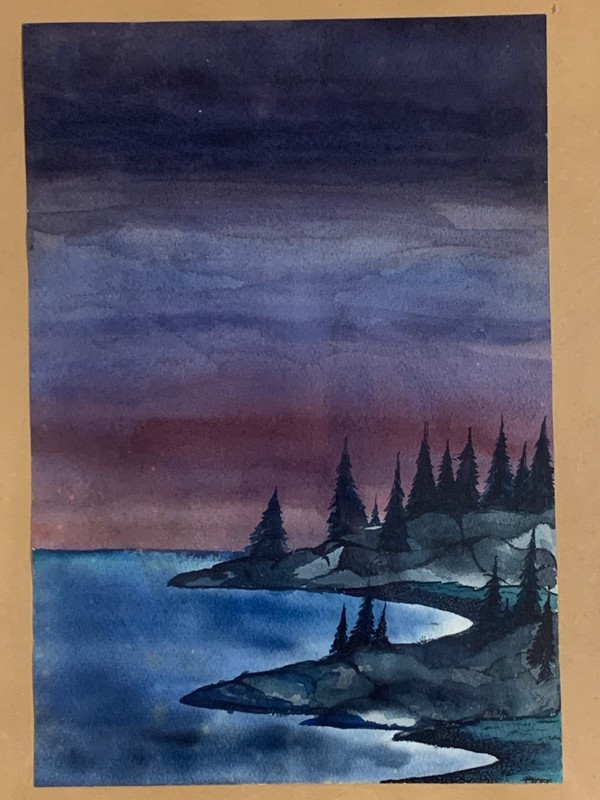 Original Signed Watercolor on Paper Framed Lakeshore Landscape Scene 16x20 gallery