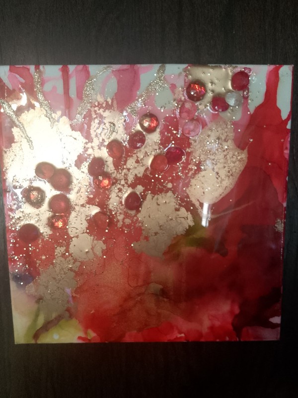 12X12 Original Alcohol Ink Multimedia Artwork Canvas Unframed Red & Gold, Resin gallery