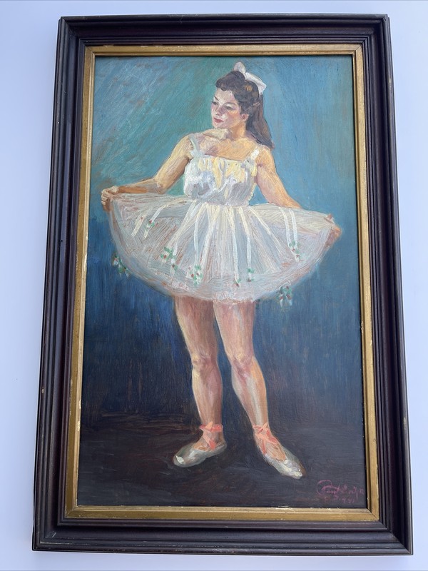 ANTIQUE BALLET DANCER Painting Impressionism 1940’s FEMALE MODEL MID CENTURY gallery
