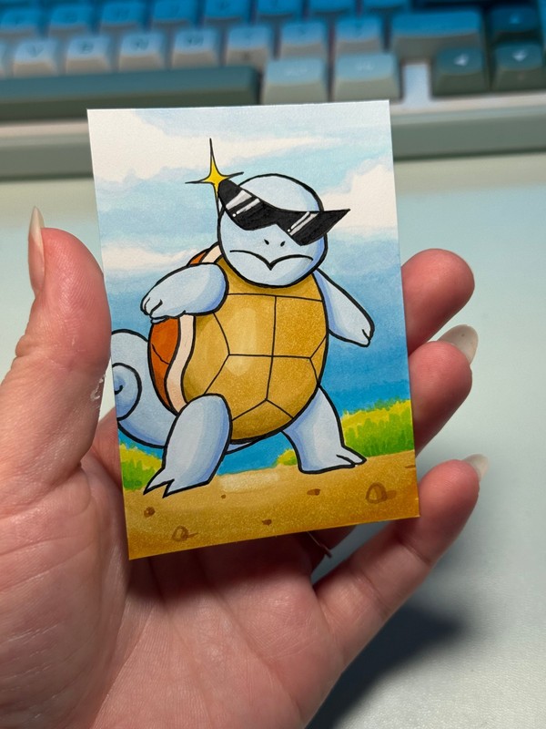ACEO Original Pokemon Fanart "Cool Squirtle", Mini Art 2.5 x 3.5 Inches Anime gallery