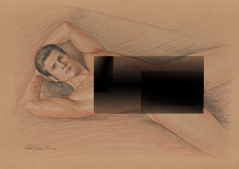 Original drawing A4 Art Colored Pencil painting male model on kraft paper 114