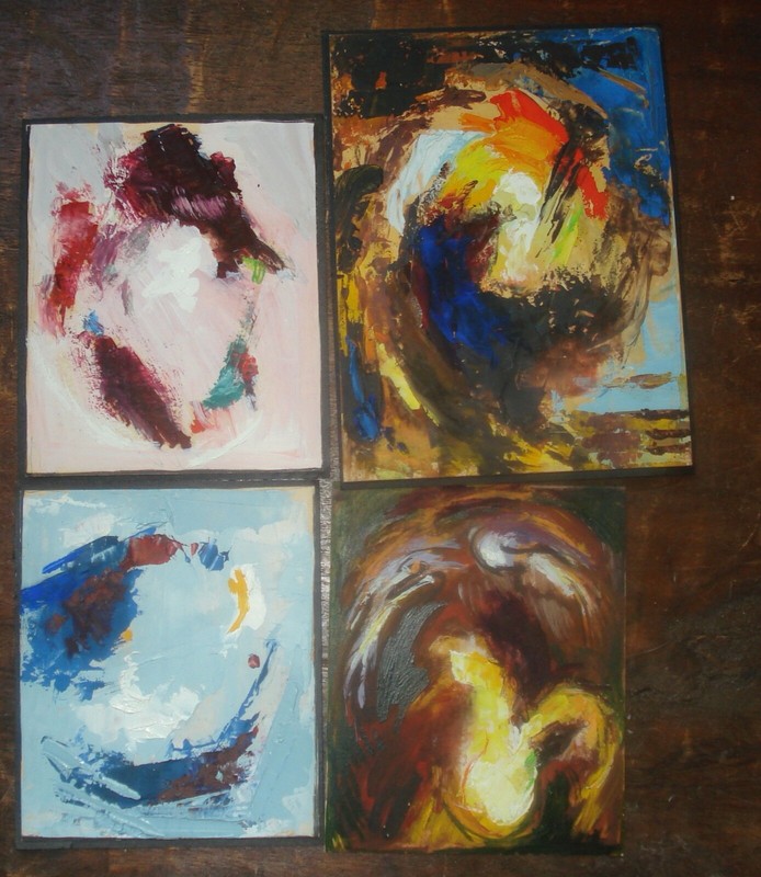 Collection of 4 good small abstractions, mcm, oil on board unsigned