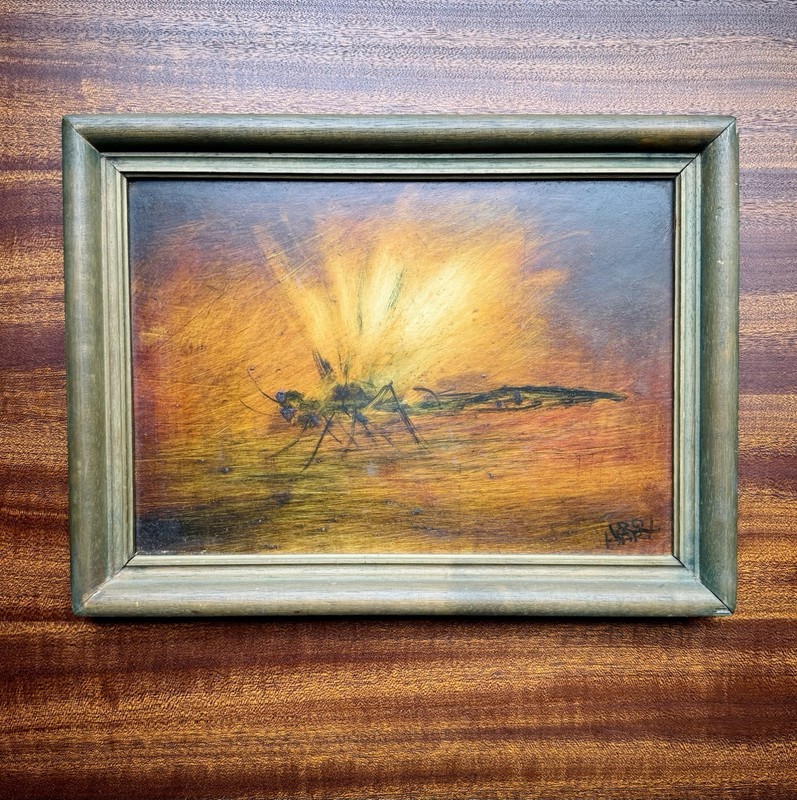 Original Kevin Charles Pro Hart Oil Painting Dragonfly, Listed Australian Artist