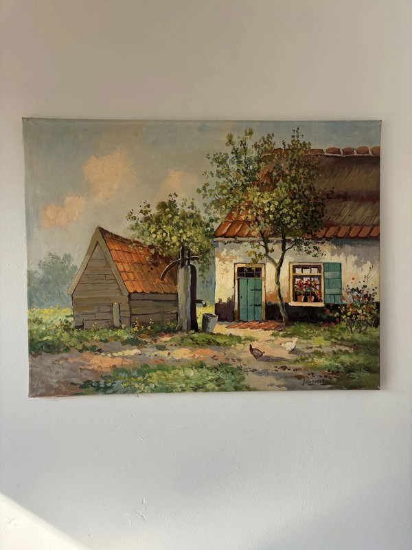 Remarkable Oil Painting Landscape «Charming Homestead» Marvelous Medium Artwork