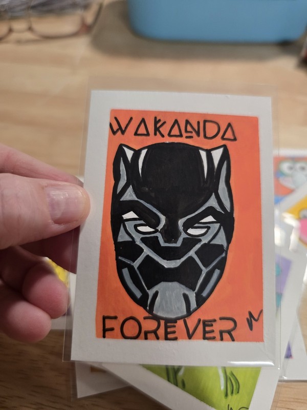 ACEO Original Painting Acrylic Rug Rats Wakanda Forever Black Cat Marvel