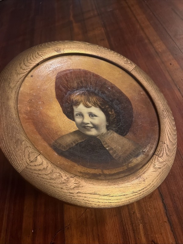 RARE Antique hand Painted portrait Of little girl on concaved porcelain 1 Of 1 gallery